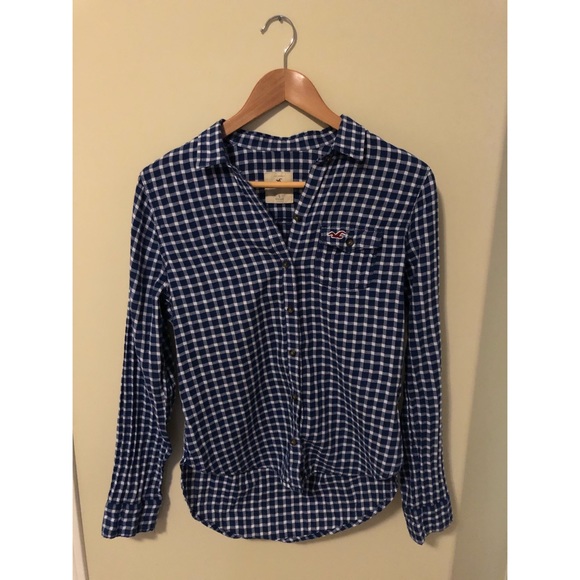 Hollister Navy Plaid Button Down Shirt - Picture 1 of 3
